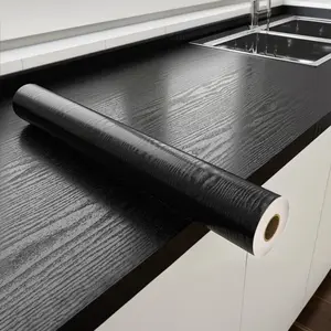 Black Wallpaper Wood Peel and Stick Self Adhesive Film Black Adhesive Paper Countertop Furniture Kitchen Wall Waterproof Removable Self Stick Vinyl Thickening Upgrade