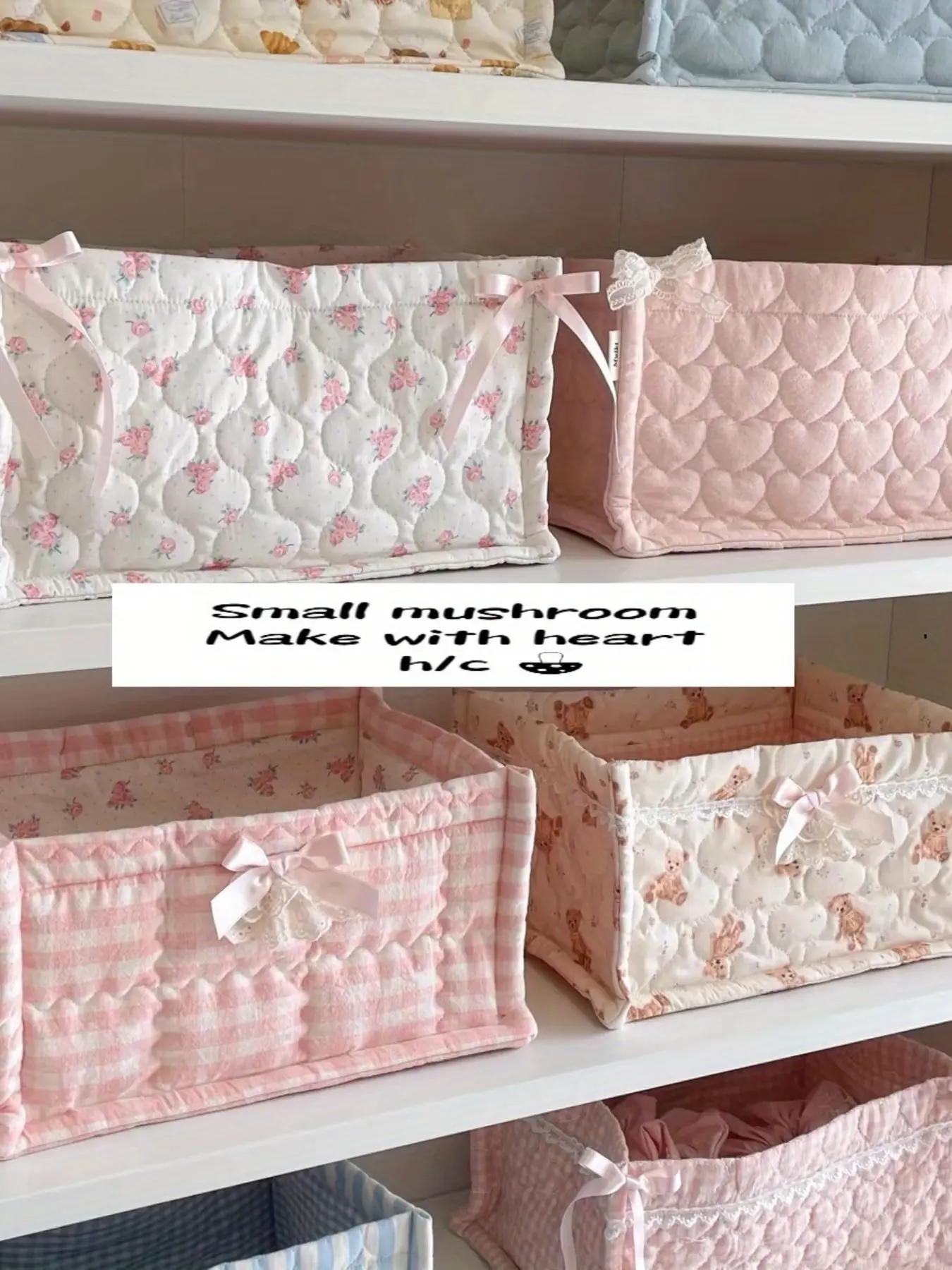 New Sweet Style Lace Bow Quilted Square Cute Storage Basket, Handmade Style Cotton Desktop Organizer Box, Decorative Storage Miscellaneous Items Container Organizing