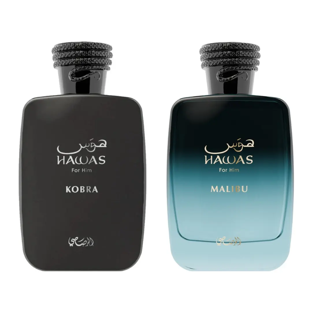 Rasasi Men's Hawas Kobra & Hawas Malibu 2-Piece Bundle Set - Long Lasting Fragrance, Fragrant Citrus Perfume-Inspired Men's Cologne with High Projection
