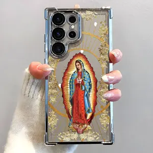 Virgin Mary Phone Case Electroplated Airbag Shockproof Slim Soft TPU Cover for Samsung S26 S25 S24 S23 S22 Ultra S25Edge S24FE Plus S25+ Catholic Guadalupe Maria Design Protective Case