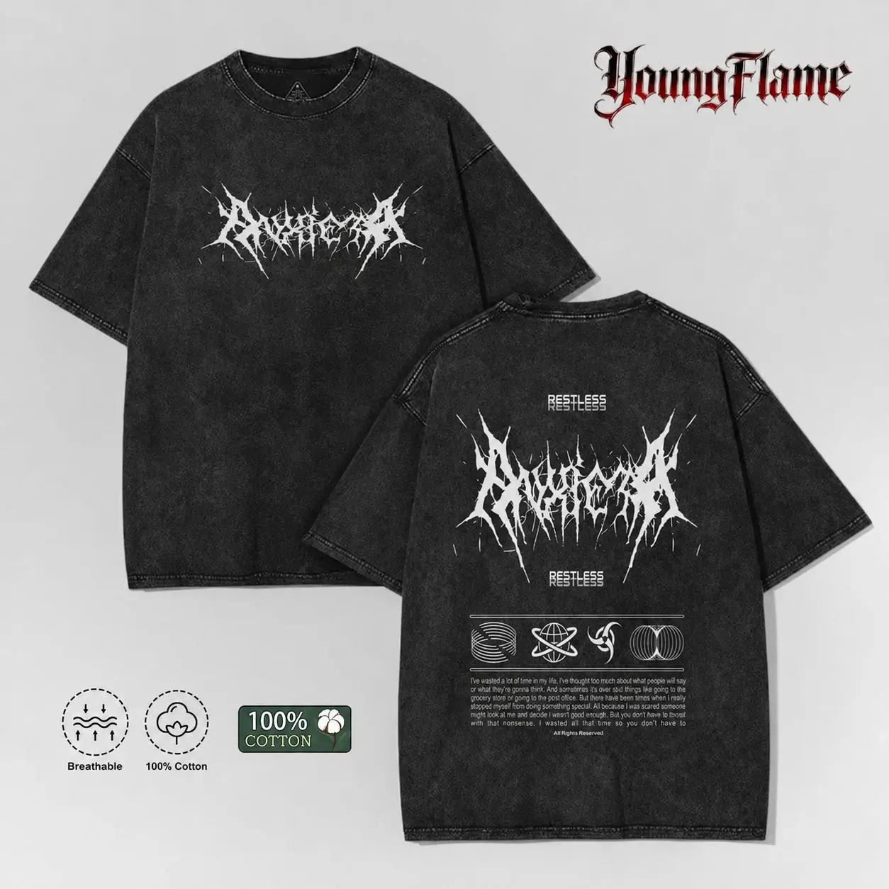 Vintage Acid Wash Cyber Metal Graphic Tee | Opium Core Oversized Shirt | 100% Cotton Dark Y2K Streetwear short-sleeved t-shirt men cottontees fashion t-shirt gift top vintage menswear loose fit summer casual shirt fashionable