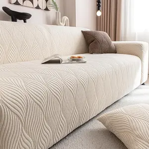 Stretch Sofa Slipcover - Full Coverage Couch Cover for Sofa with Anti-Slip Elastic Bottom, 1-Piece Furniture Protector for Kids and Pets, Soft Polyester Fabric (Beige, 5 Seater 112-138inch)