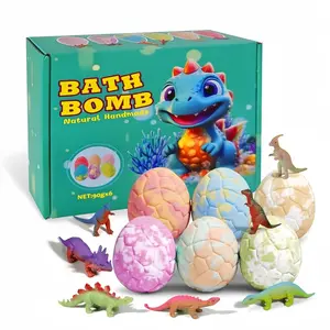 1box, Dinosaur Egg Bath Ball with Surprise Toy, Natural Organic Bubble Bath Bomb, Gentle Kids Bath Set, Unisex Colorful Bath Balls, Gift