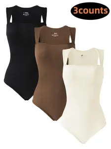 3 Pack Women's Shaping Bodysuits, Seamless Butt-Lifting Underwear, Tummy Control Compression Slimming Body Shaper for All-Day Comfort, Minimalist Shapewear, Compression Sleeveless Bodysuit