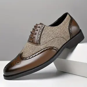 Tanaya Men's Business Brogue Oxfords - Lace-Up Dress Shoes, PU Upper, Rubber Sole for Daily Wear, Parties |         Classic Wingtip Design
