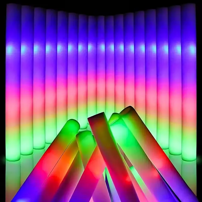 LED Light Foam Sticks, Bulk Fashion and Party Supplies (25/50/100-Count) with 3 Color-Changing Flash Modes, LED Lights for Birthday, Campfire/BBQ Party Decorations and Concert Gifts