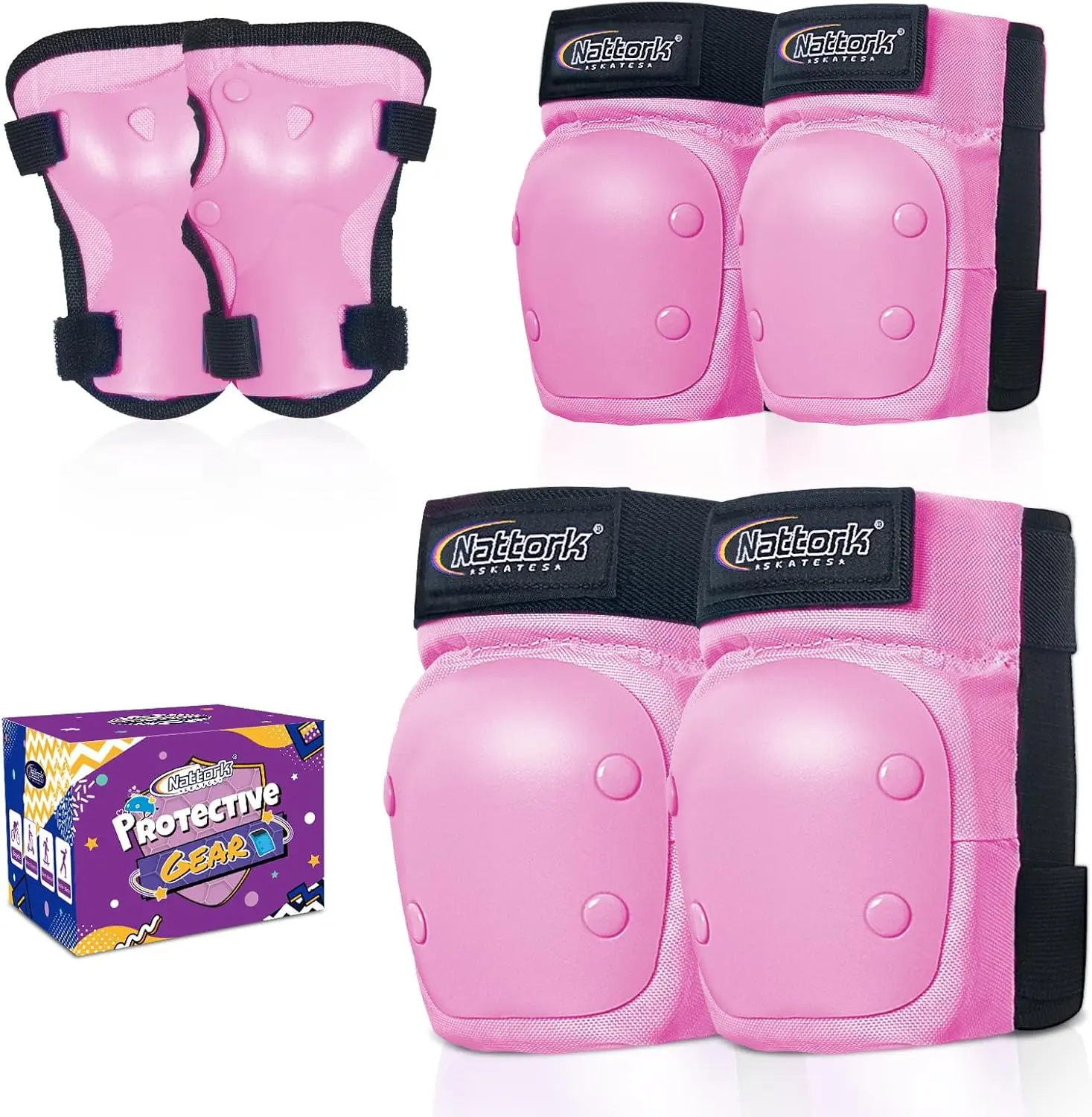 6 in 1 Protective Gear Set, Knee Elbow Pads with Wrist Guards for Kids Youth Adults, Safety Protector for Skateboard Roller Skates Inline Skating Scooter Cycling Boys Girls