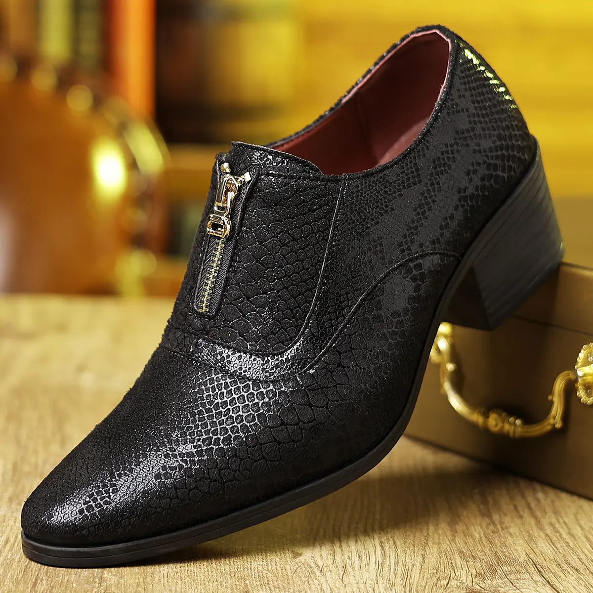 DINAOR Men's Retro Pointed Toe Animal-Free PU Leather Boots - Slip-On with Elastic Laces, Kitten Heel, Waterproof Rubber Sole, Casual Wear (US8.5, US9, US12)