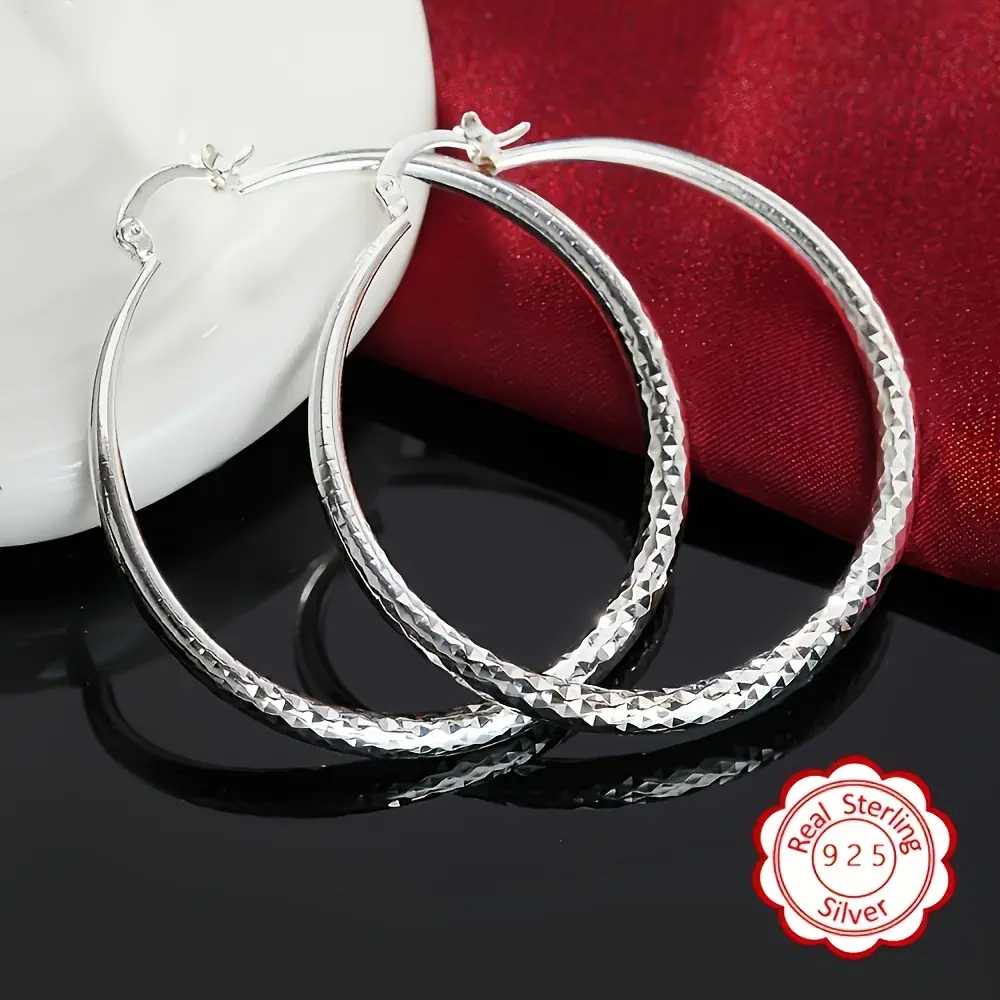 Women's 925 Sterling Silver Large Round Earrings - Hypoallergenic Fashion Jewelry, Ideal for Daily Wear, Thoughtful Valentine Gift with Love, Earrings For Women, Versatile Earrings