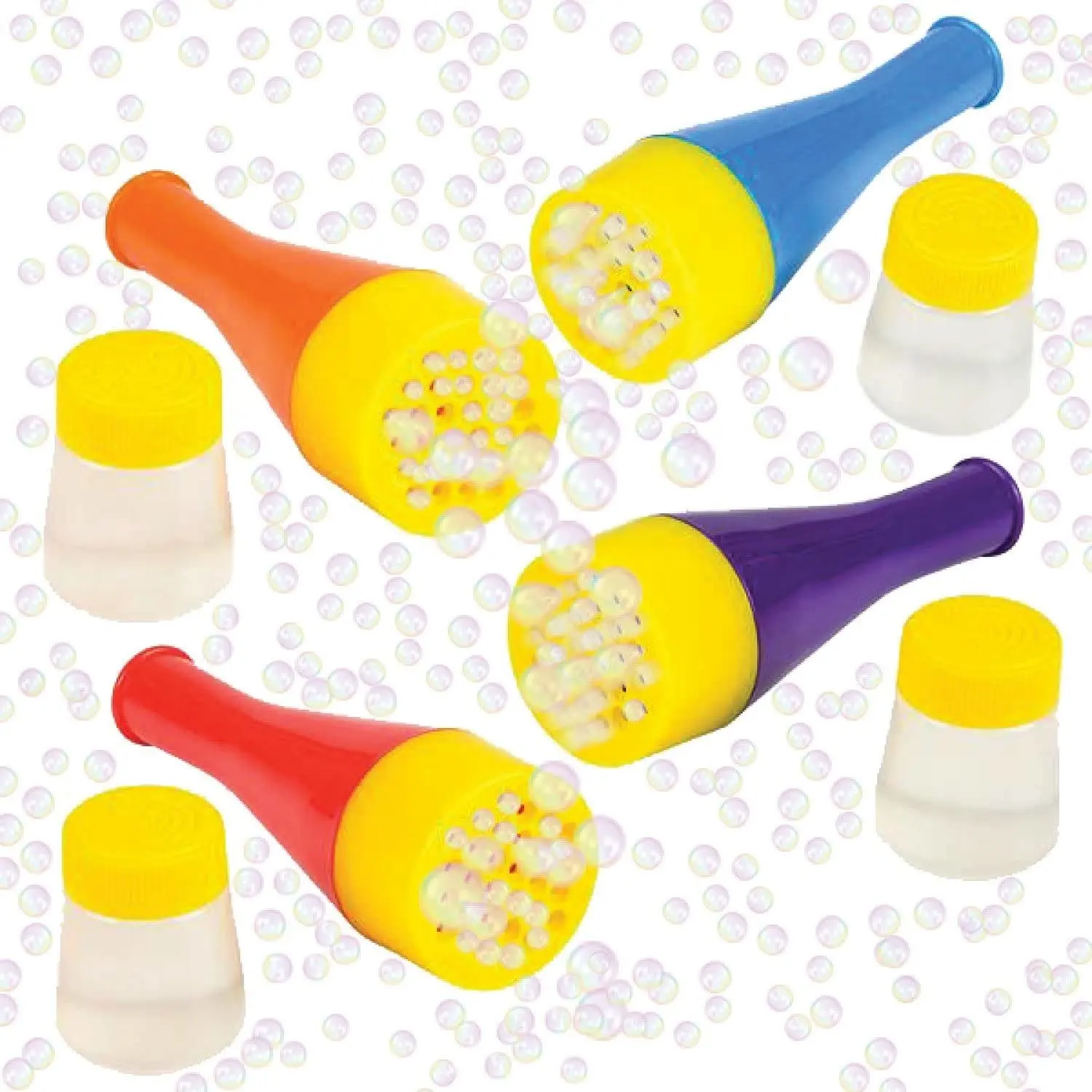 Mini Blizzard Bubble Blower Set by - Set of 4 Bubble Blasters with 4 Bottles of Bubble Mixture - Vibrant Assortment of Color - Non-Toxic Plastic - Fun Summer Toys for Boys and Girls