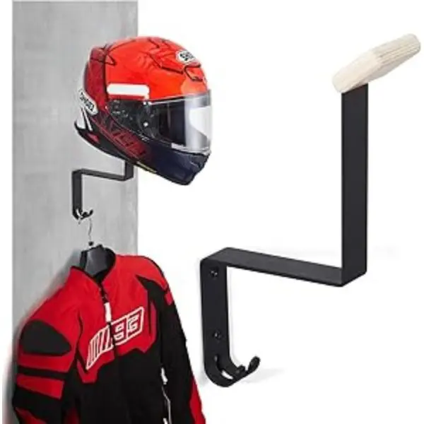 Motorcycle Helmet Rack Wall Mount, Motorbike Heavy Duty Helmet Holder, Helmet Display Hanger with 2 Hooks for Motorcycle Bike Coats