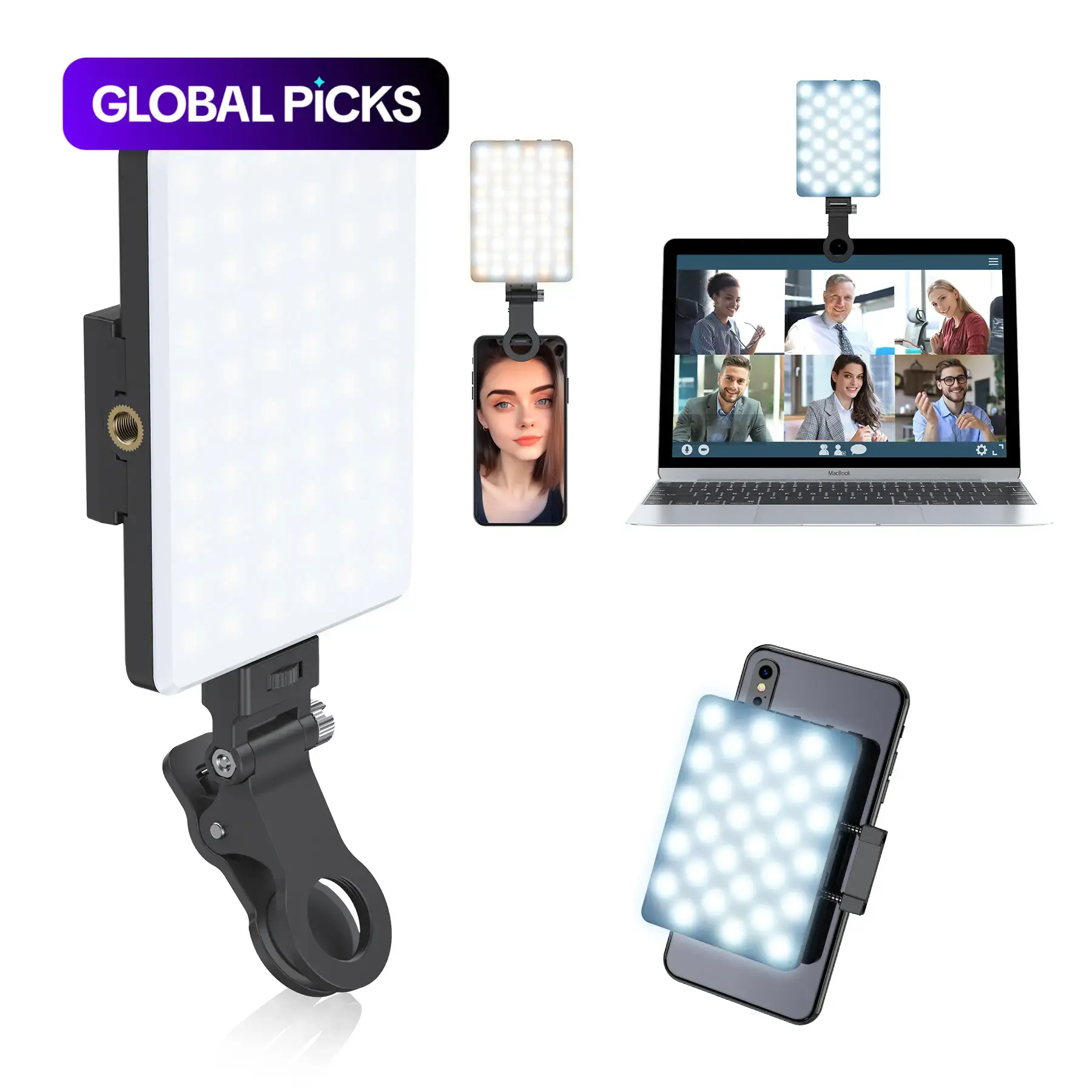 Portable Selfie Light, LED Portable Bi-Color Fill Light, USB Rechargeable Clip-On Phone Ring Light with 2000 mAh Battery, for Selfies and Video, Rechargeable Photography Light, Cell Phone LED Light, LED Smartphone Light #GLOBAL PICKS