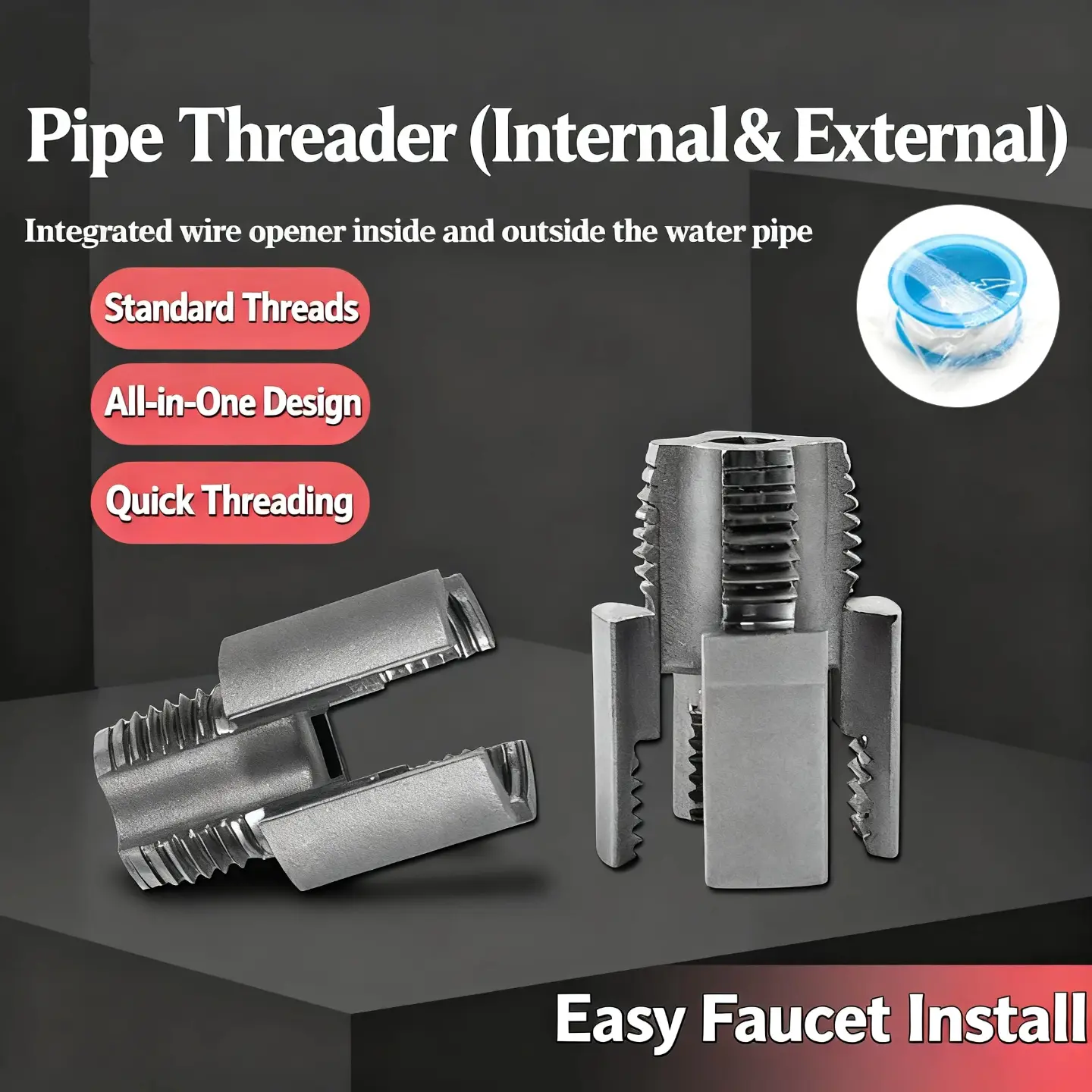 Plastic Pipe Threader - Upgrade Dual-Function Hand Tool for 1/2"-3/4" PVC, MPP Pipes, Efficient Quick-Change, Leak-Proof Connections Prep for DIY Enthusiasts' Plumbing Repairs