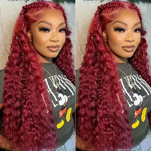 Burgundy Wig Human Hair 99j Burgundy 13x6 Deep Wave Lace Front Wigs Human Hair Pre Plucked HD Transparent Lace Frontal Wigs for Women Red Colored Wig