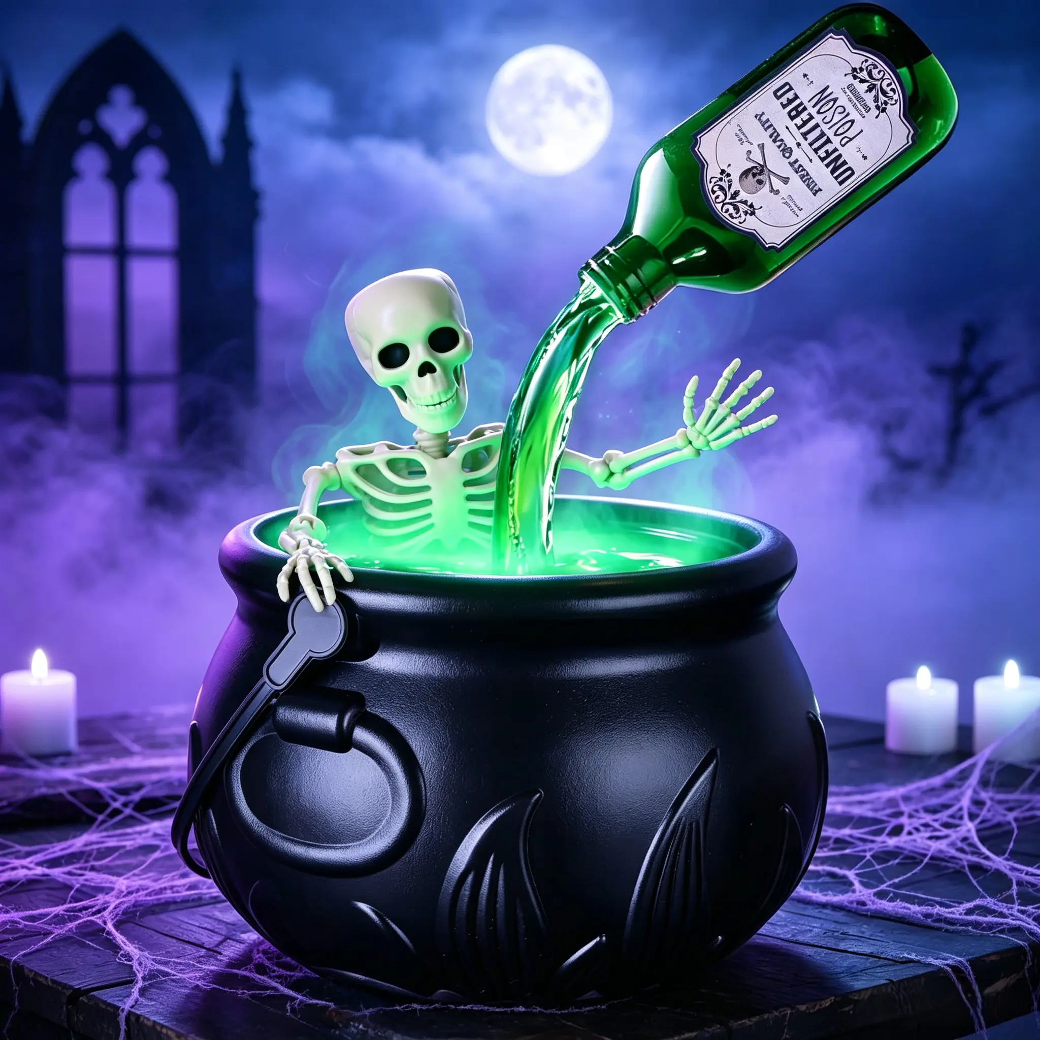 Halloween Magic Pot Decor Kit - Spooky Holiday Horror Festive Decoration Home Supplies, Haunted House Party Gifts with Miniature Skeleton, Unfiltered Poison Bottle, LED Lighting, Fog Machine Effects