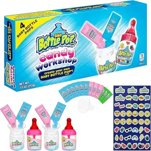 Baby Bottle Pop Candy Workshop - Candy Making Kit For Kids - 4 Count Lollipops w/Powdered Sugar Dip in Assorted Fruity Candy Flavors - Fun DIY Candy Kit For Party Favors - Lollipop Making Kit