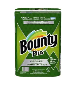 BOUNTY PLUS SELECT A SIZE PAPER TOWELS – WHITE – 2 PLY – 12 ROLLS – 86 SHEETS PER ROLL