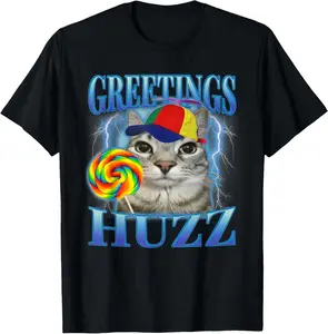 Lollipop Cat Meme Greetings Huzz Funny Silly Cats Brainrot T-Shirt for Men Women Kids