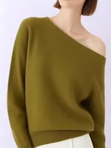 Women's Casual Knitted Sweater, Long Sleeve Drop Shoulder Design, Fall & Winter Fashion, Soft Comfortable Fit for Daily Wear, Tops