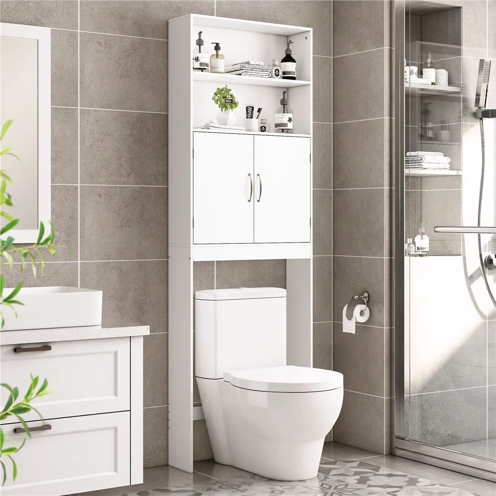 Yaheetech Modern Wooden Over-the-Toilet Bathroom Cabinet - Sturdy Modern Storage Cabinets with Adjustable Shelf, 2 Open Shelves, Clever Storage & Compartment Tall Cupboards, Requires Assembly, Interior Storage Furniture, Espresso tiktokshopbacktoschool