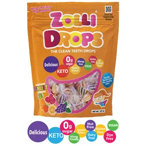 Zolli Drops Fruity Hard Candy 3oz, Delicious, Zero Sugar, KETO, Vegan, Gluten Free, Allergy Friendly, No Artificial Dyes, Kosher - Helps Relieve Dry Mouth Sugar Free Snack Sweet