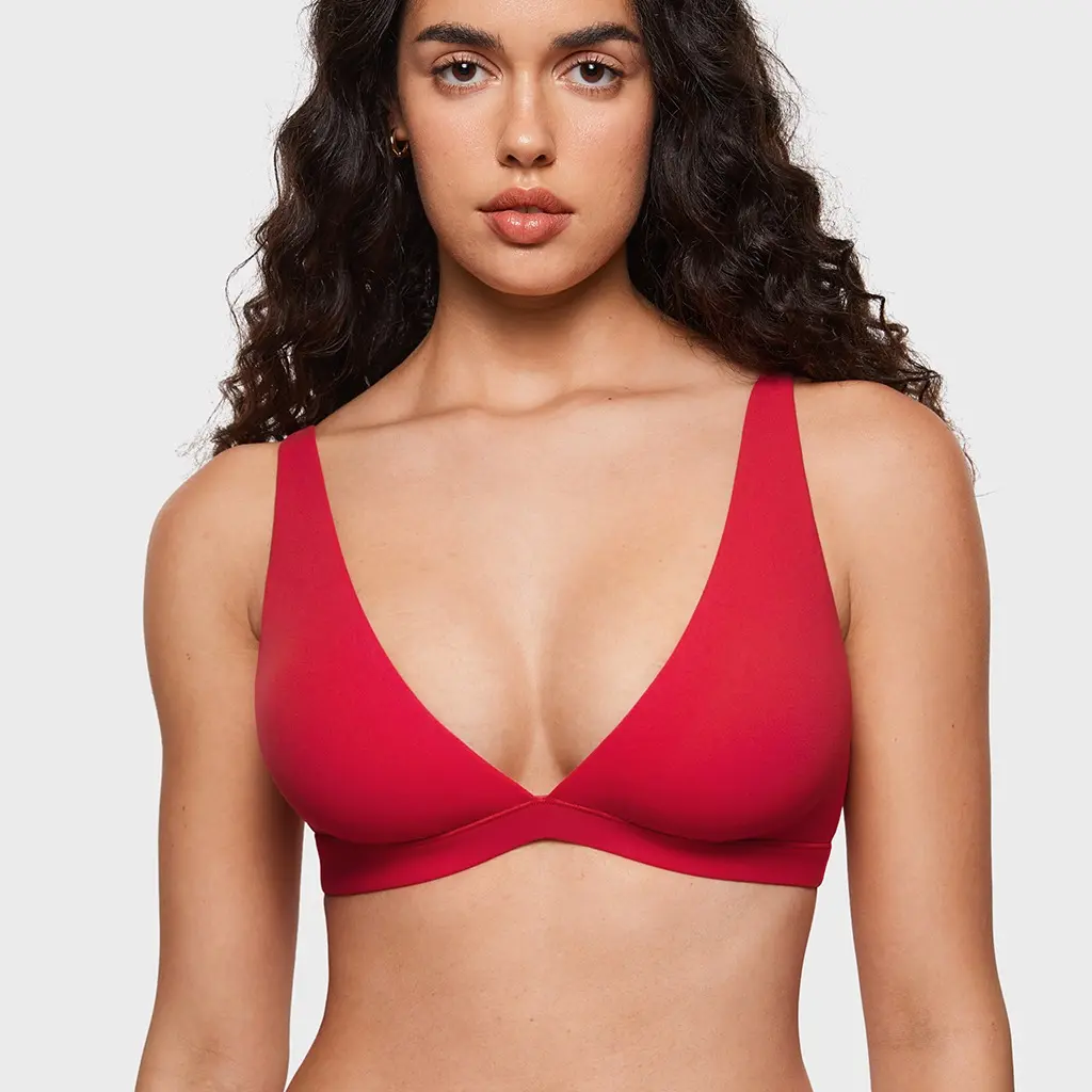 INLYRIC Women's Inbarely Soft Plunge Bralette Deep V Unlined Triangle No Padding No Underwire Sexy Comfort Sleep Bra