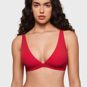 INLYRIC Women's Inbarely Soft Plunge Bralette Deep V Unlined Triangle No Padding No Underwire Sexy Comfort Sleep Bra