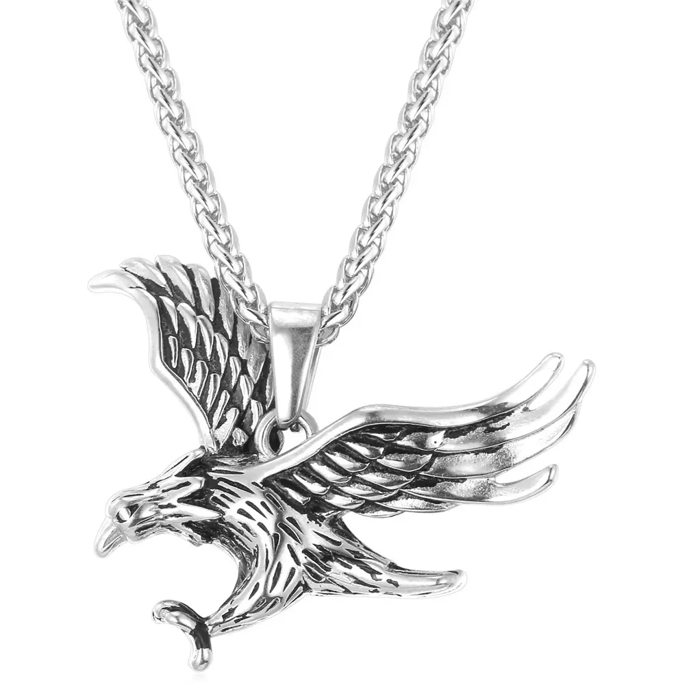 FaithHeart Men's Punk Eagle Pendant Necklace, Solid Stainless Steel Durable Fashion Accessory, Hawk, Animal, Unisex, Daily, Nickel-Free