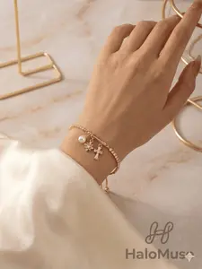 Viral TikTok Style Sparkly Sunburst & Cross Charm Bracelet | Dainty Layering Jewelry
