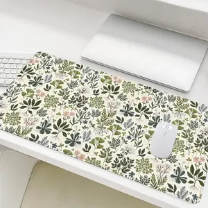 Green Leaves Plant Pattern Mouse Pad, Rectangle Gaming Mouse Pad, Non-Slip Rubber Base Stitched Edge Desk Pad for Home Office Game Room