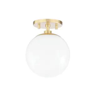 Stella Semi-Flush Ceiling Light in Glossy Opal Glass with Aged Brass, Old Bronze, and Polished Nickel Finishes