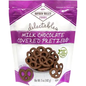 Hayden Valley Foods Milk Chocolate Covered Pretzels - 5oz Resealable Bag - Gourmet Flavored Pretzels Snack Dessert