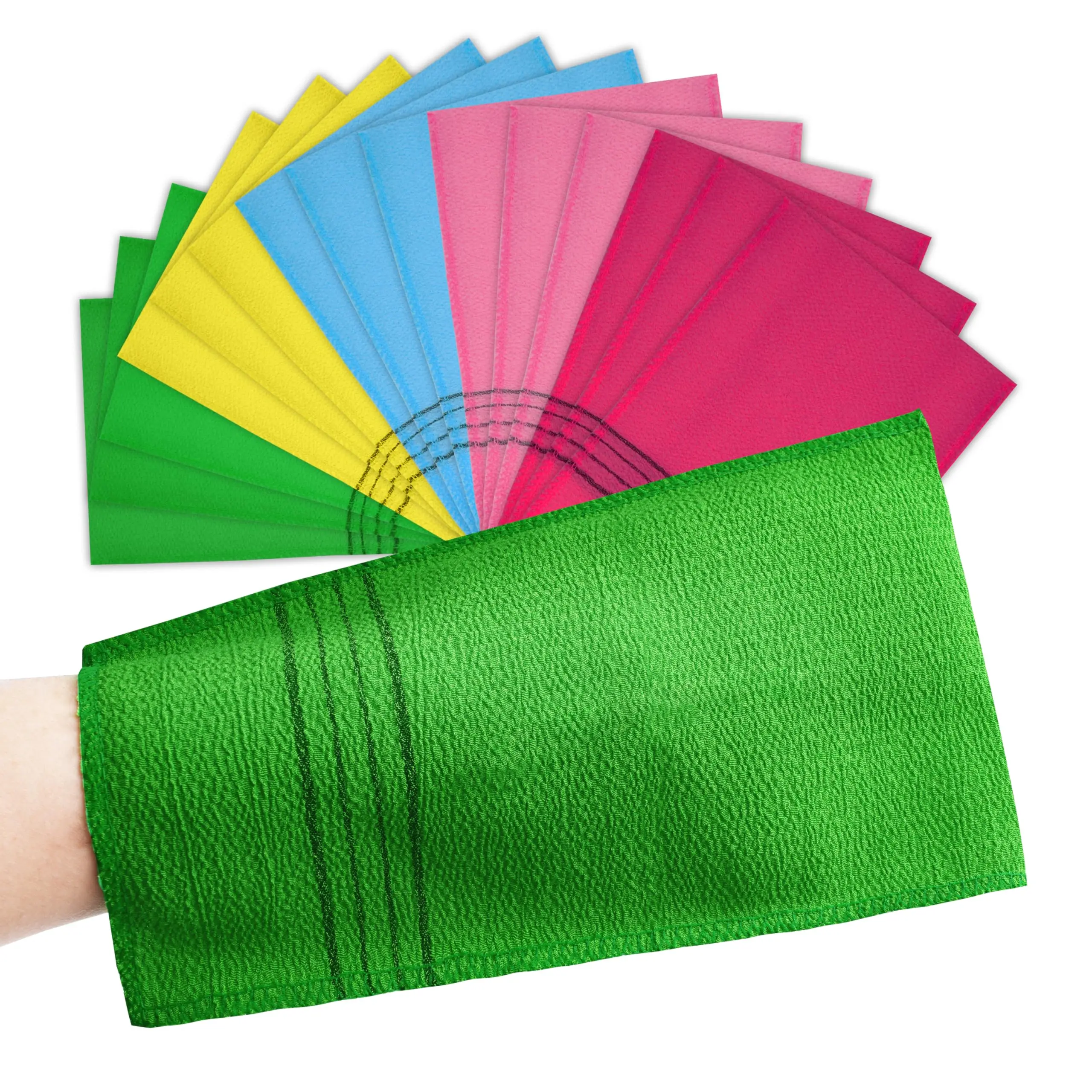 15pcs Unisex Korean Exfoliating Mitts Bath Gloves Set - 9x5.5 in Body Scrubber Cloth, Gentle on Skin, Easy to Use, Removes Dead Skin Dirt Grease, for Back Chest Arms Legs, 5 Colors, Home Party Supply Accessories