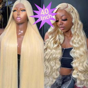 40 inch 13x6 Lace Frontal Wig Brazilian Human Hair PrePlucked Blonde 180% Density Straight Transparent Lace Front Wigs with Baby Hair