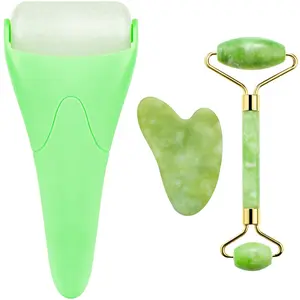 Natural Jade Roller And Gua Sha Set For Face and With Free Eye Ice Roller Facial Cooling Massage Roller