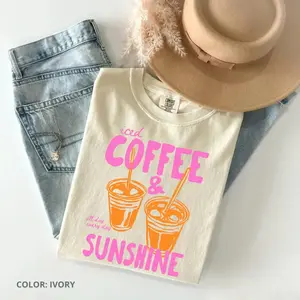 Comfort Colors Iced Coffee And Sunshine Vintage T-shirt Iced Coffee Lover Gifts Summer Tshirt Summer Vibes Coffee Summer Vibes Tee