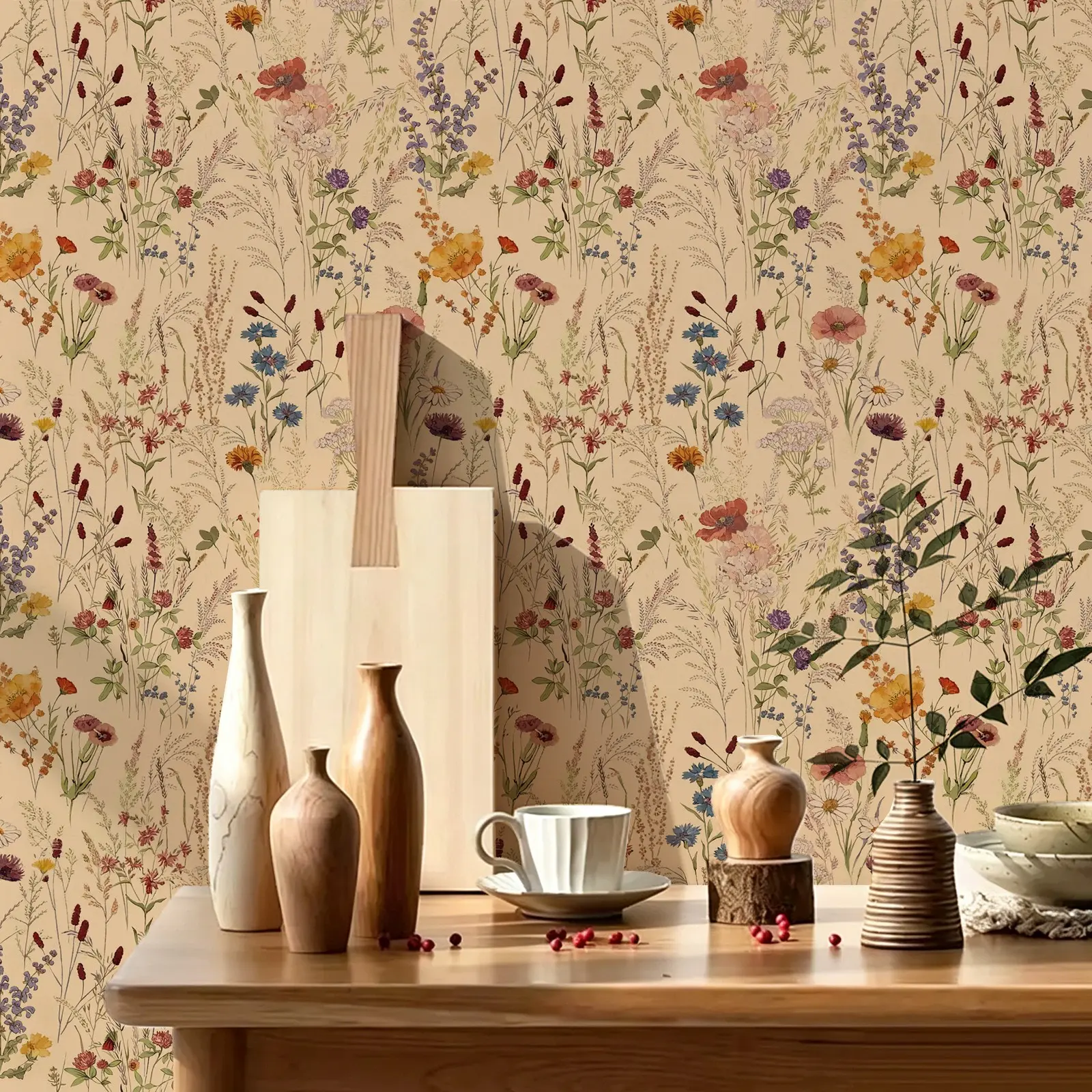 Removable Vintage Floral Decorative Wallpaper Roll, Bohemian Style Pet Self-Adhesive Wallpaper, Easy Installation, Ideal for Cabinets, Living Room, Dorms, Rentals
