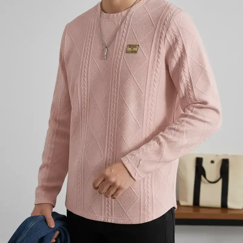 Men's Casual Long Sleeve Fitted Knit Knitwear Pullover Sweatshirt T-Shirt, Menswear, Comfortable and Stylish, Perfect for Daily Wear, Available in Various Sizes