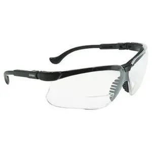 UVEX +3, Clear Lenses, Scratch Resistant, Framed Magnifying Safety Glasses UV Protection, Adjustable Temples, Black Polycarbonate Frame, ANSI Z87.1-2003 S3764