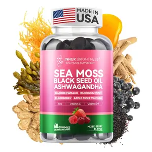 Sea Moss Gummies with Ashwagandha, Elderberry, Apple Cider Vinegar, Bladderwrack, Burdock Root & Black Seed for Immune Support – Mixed Berry Flavor, 60 Count