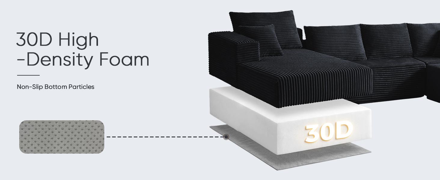 【2 Packages Shipping】MODMOOD 133" Plush Corduroy Cloud Velvet Modular Boneless Couch with Chaise & Ottoman, No Assembly Required - L/U-Shaped Sectional Sofa Set with Flexible Configuration - 133"W x 61.2"D x 25.59"H, convertible