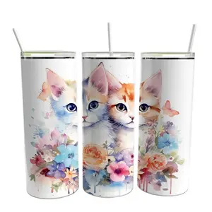 30 oz Tumbler with Flowers & Kittens with personalized name