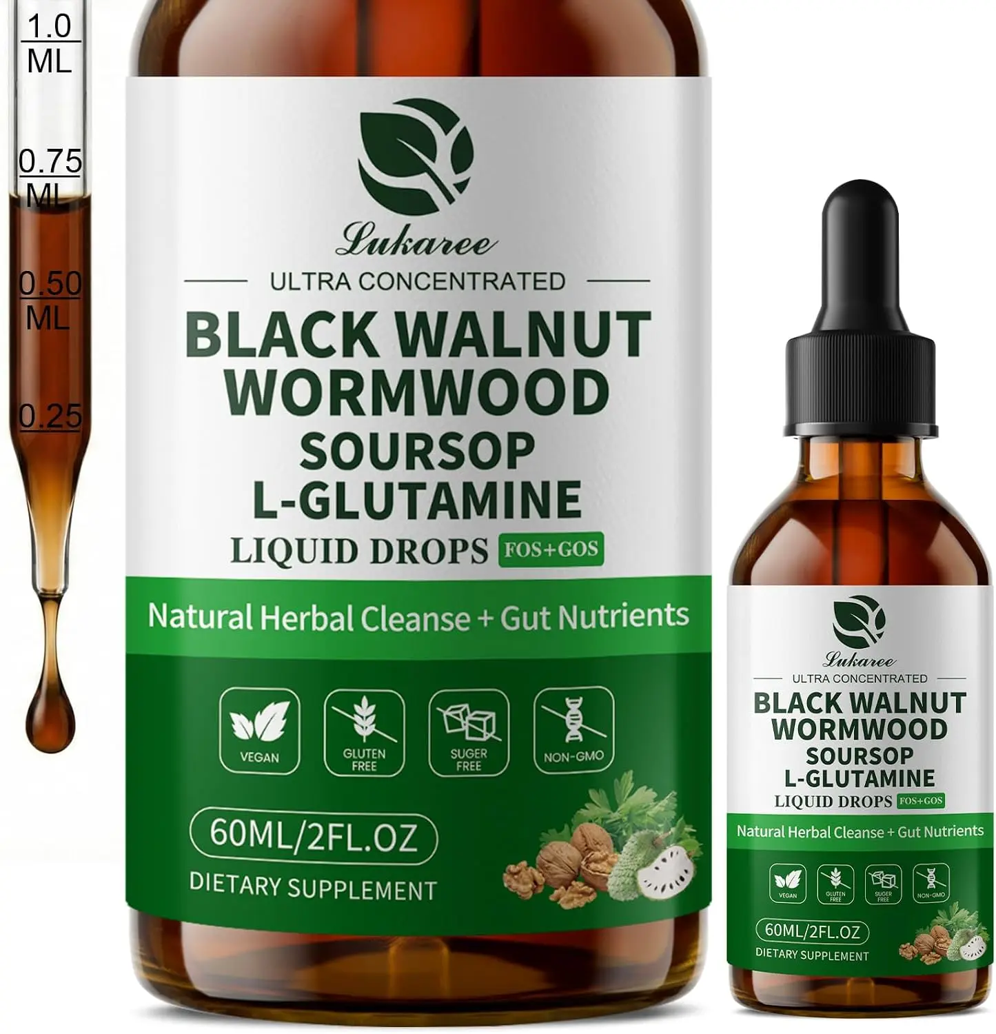 Lukaree Wormwood Black Walnut Soursop Cleanse for Humans – with L-Glutamine Prebiotics & Zinc for Gut Health & Digestive Comfort – Mood, Immune & Energy Support – Vegan Gluten-Free