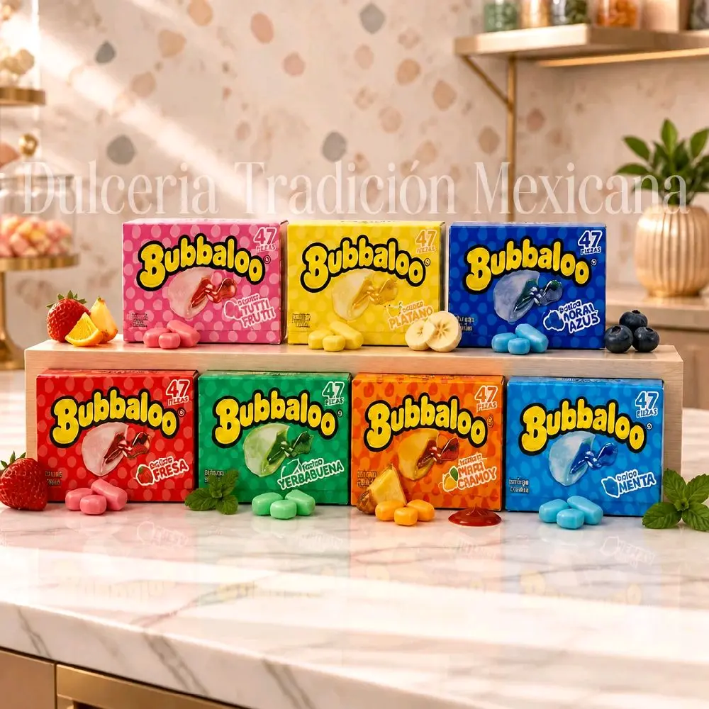 Bubbaloo chewing gum box of 47 pieces. Choose your favorite flavor.