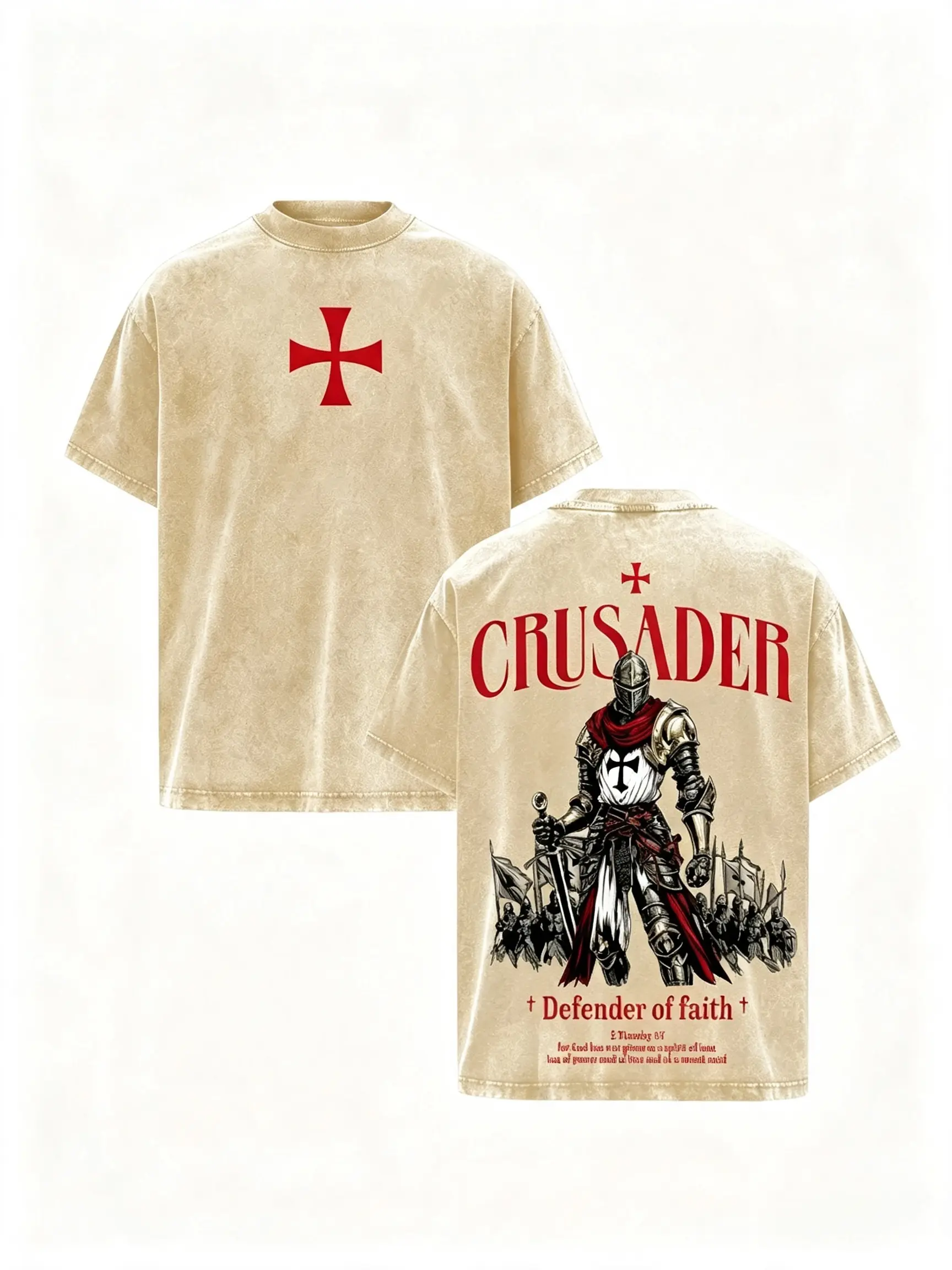 Crusader Defender of Faith Vintage Washed Oversized T-Shirt, 2 Timothy 1:7 Scripture Knight Graphic Tee, Heavy Cotton Medieval Christian Streetwear Top, crewneck tee，funny meme tee，crewneck graphic tee，gift shirt， funny gift distressed