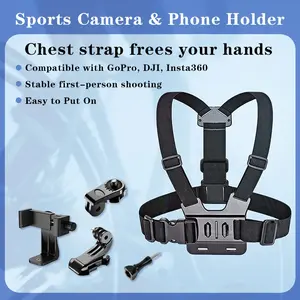 First-Person View Sports Camera Chest Strap, Adjustable Shoulder Harness with Holes, Live Streaming Outdoor Cycling Phone Mount
