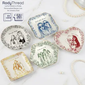 [Flash Deal] RodyThread Personalized Bestie Ceramic Jewelry Dish, Custom Photo Trinket Tray Gift for Bridesmaid and Soul Sister, Aesthetic Ring Dish Birthday Gift Idea for Friends, Bridesmaid Gift Wedding Stuff
