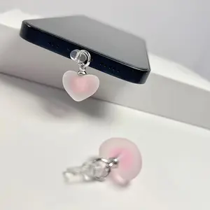 Cute Heart Phone Dust Plug Charm, Kawaii Charging Port Cover, Coquette Aesthetic Phone Accessories, Phone Decoration, Cell Phone Charm, Compatible with iPhone & Type-C