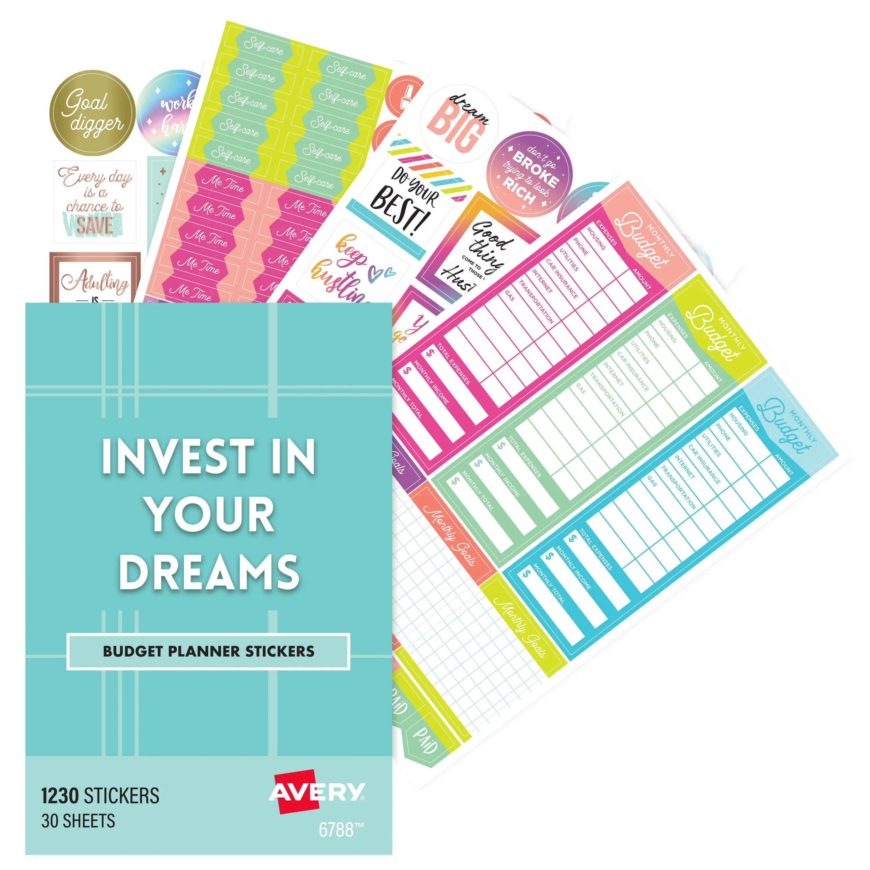 Avery Budget Planner Sticker Set - 30 Sheets, 1,230 Total, Clear/Metallic Reminder Organizer for Weekly Planners, Expense Trackers (6788)