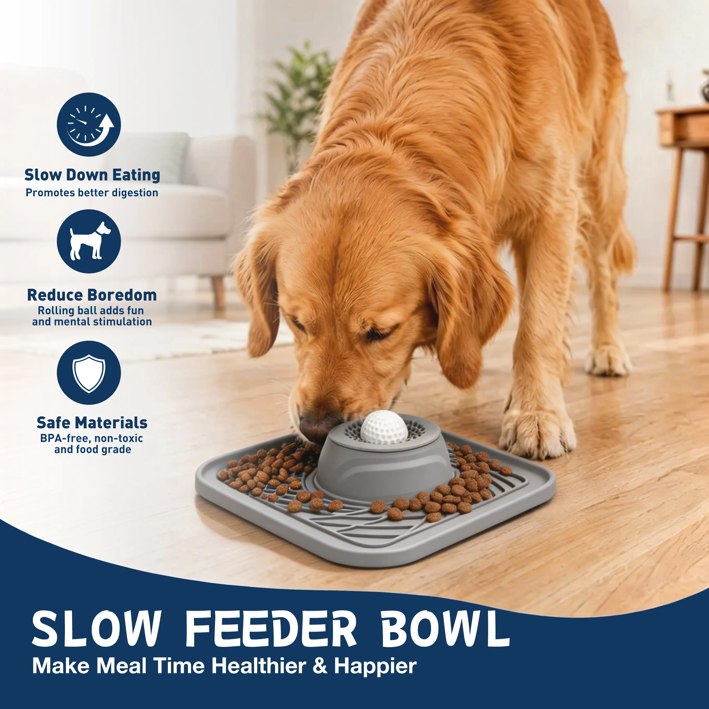 Portable Dog Slow Feeder Bowl - Interactive Anti-Choke Pet Feeding Mat with Lick Ball, Non-Slip Puzzle Dish for Small, Medium Dogs
